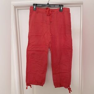 Joe Fresh colored linen capri crops size 8. Bright salmon